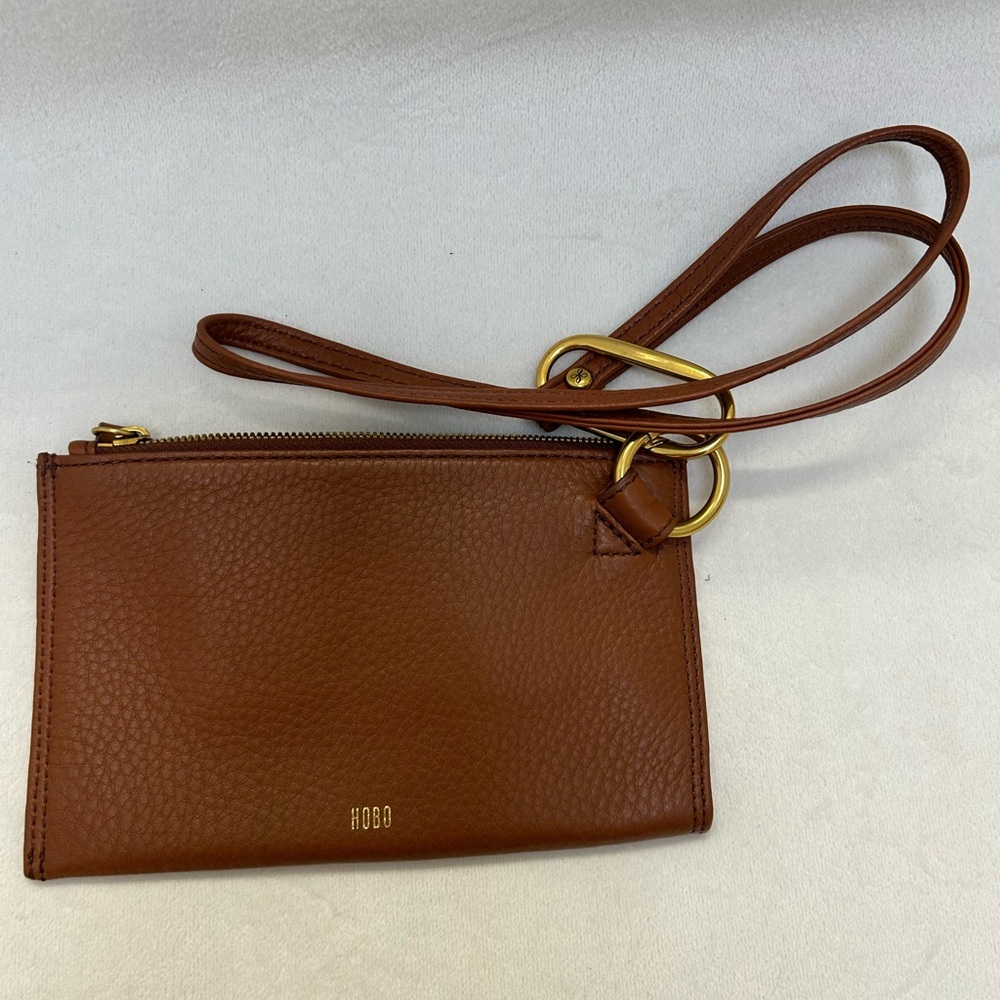 HOBO Tan Leather Wristlet with Gold Accents